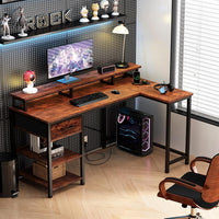 Dripex L Shaped Desk with Power Outlet Corner Computer Desk with Storage Shelves & Fabric Drawer, Study Writing Table Gaming Desk for Home Office L120 x W80 x H88cm