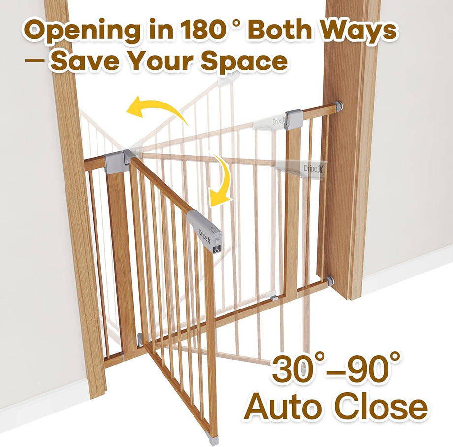 Dripex Stair Gate for Baby and Pet, Safety Pressure Fit, Metal Doors Stairs, Adjustable 75cm - 82cm, Auto Close Gate, One-Handed Operation-Wood Pattern Color