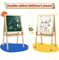 Dripex 55 x 55cm/65 x 65cm Kid’s Wooden Art Easel, Double-Sided Height Adjustable Painting Blackboard with Magnetic Accessories Chalk and Sponge for Toddlers and Kids