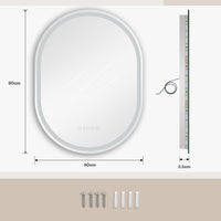 Dripex Clock Display Oval Bathroom LED Mirror, LED Mirror Bathroom with Light, Illuminated Backlit Wall Mounted Mirror with Demister, Anti-fog, 3 Lighting Modes, Dimming Light, IP44