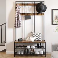 Dripex Large Coat Rack Stand Industrial Coat Stand with 12 Hooks and Shoe Bench Clothes Hat Rack Shelf Metal Frame for Bedroom Living Room Hallway