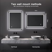 Dripex Bathroom Mirror with LED Lights, Illuminated Bathroom Mirror Wall Mounted Vanity Mirror, Bathroom Light Mirror with Demister Pad, Horizontal/Vertical [Energy Class B]