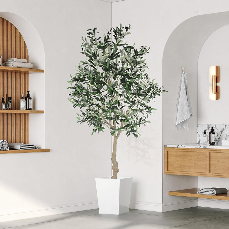 YOLEO 4FT/5FT/6FT/7FT Artificial Olive Tree, Faux Olive Silk Tree Indoor, Lifelike Fake Plant for Living Room Bedroom Balcony Corner Office Decor