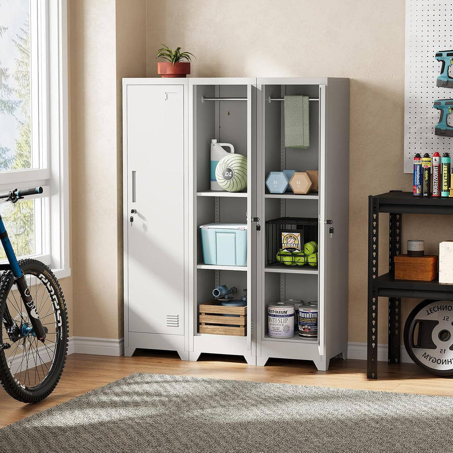 Dripex Metal Cabinet with Hanging Rail Lockable Steel Filing Cabinet Multi-purpose Storage Cabinet Steel Locker for School Home Office Garage 150 x 38 x 38 cm