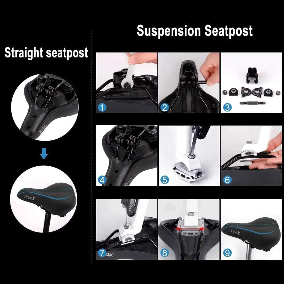 Dripex Gel Bike Seat - Comfort Universal Cycle Saddle Wide Cushion Pad Waterproof for Women & Men - Fits MTB/Road/Spinning Bikes
