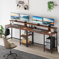 Dripex 107.5 x 48 x 95cm Computer Desk Home Office Desk with Monitor Stand & Storage Shelves Rustic Brown Work Writing Desk Gaming Table for Small Spaces