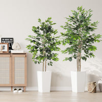 YOLEO 5FT/6FT Artificial Ficus Tree with White Tall Planter, Lifelike Fake Silk Tree Indoor, Faux Ficus Tall Plant for Living Room Bedroom Balcony Corner Office Decor