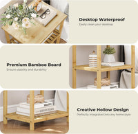 Dripex Bamboo Living Room End Table, 3-Tier Narrow Nightstand, Bedside Table, Slim Coffee Table Small Spaces, Storage Sofa Side Table for Bedroom or Office