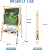 Dripex Kids Easel, Children's Wooden Art Easel Foldable, Double-Sided Magnetic Blackboard & Whiteboard for Kids and Toddlers, Chalkboard with Painting Art Supplies