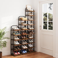 Dripex Adjustable Narrow Shoe Rack Organizer, Space Saving Vertical Tall Shoe Shelf, Sturdy Multifunctional Entryway Hallway Living Room Storage Shelf Rustic Brown