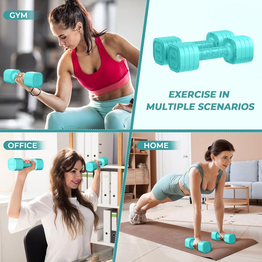 Dripex Adjustable Dumbbells Weight Set 2.5kg 5kg Dumbbell Pair 4-in-1 | Dumbbells Set Women Men, Sold as a Pair, Non-Slip Handle, Home Gym Fitness, Pink Blue Green Purple Yellow Black