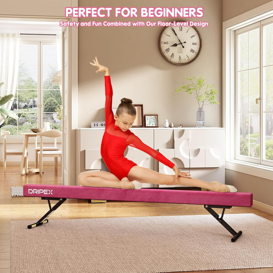 Dripex Adjustable Gymnastic Balance Beam 244cm, Kids Training Equipment | Height Adjustable, Soft Material, Non-Slip, Comfortable, Stable, Safe, Ideal for Home Gym, Practice and Training