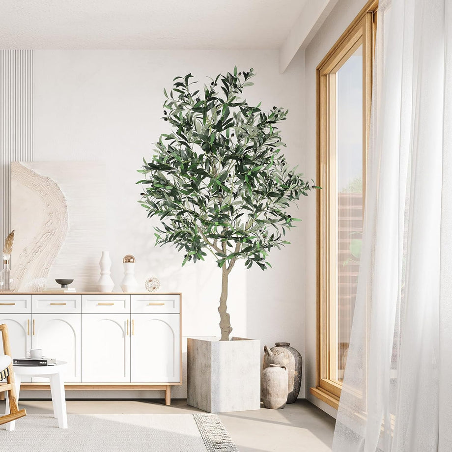 YOLEO 4FT/5FT/6FT/7FT Artificial Olive Tree, Faux Olive Silk Tree Indoor, Lifelike Fake Plant for Living Room Bedroom Balcony Corner Office Decor