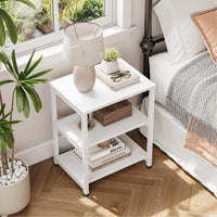 Dripex Living Room End Table, 3-Tier Wooden Narrow Nightstand, Bedside Table with Steel Frame, Slim Coffee Table Small Spaces, Storage Sofa Side Table for Bedroom or Office