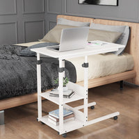 Dripex C Shaped Side Table, 80 x 40 x 68-89 cm Height Adjustable Overbed table with Wheels, Sofa Bedside Laptop Table with 2 Tiers Storage Shelves, Coffee Snack Table for Living Room, Bedroom