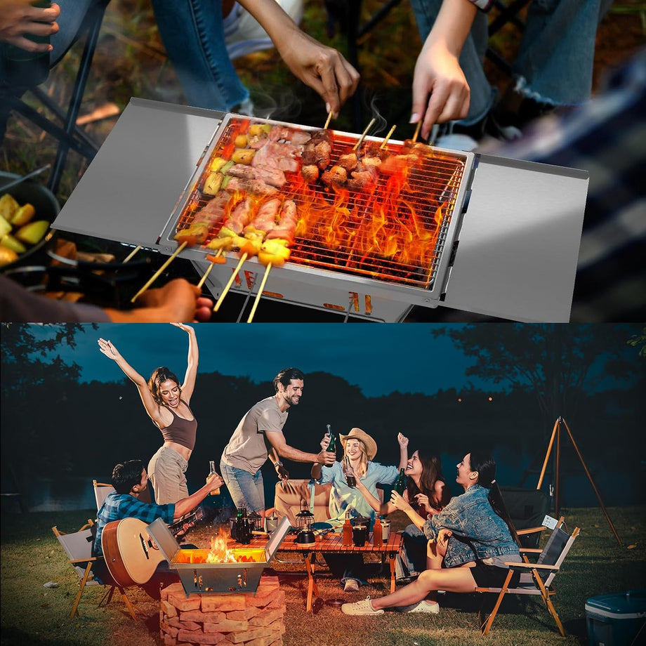 Dripex Portable Charcoal Grill BBQ Foldable Camping Stainless Steel Barbecue for Outdoor Picnic Travel Garden Beaches with Carrying Bag