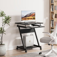 Dripex 60 x 48 x 73cm Mobile Computer Desk Z-Shaped with Sliding Keyboard Wood PC Table Laptop Desk Furniture Study Workstation for Home Office, Black