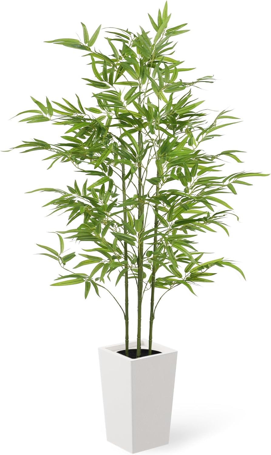 YOLEO 5FT/6FT Artificial Bamboo Tree with White Tall Planter, Lifelike Fake Silk Tree Indoor, Faux Bamboo Tall Plant for Living Room Bedroom Balcony Corner Office Deco