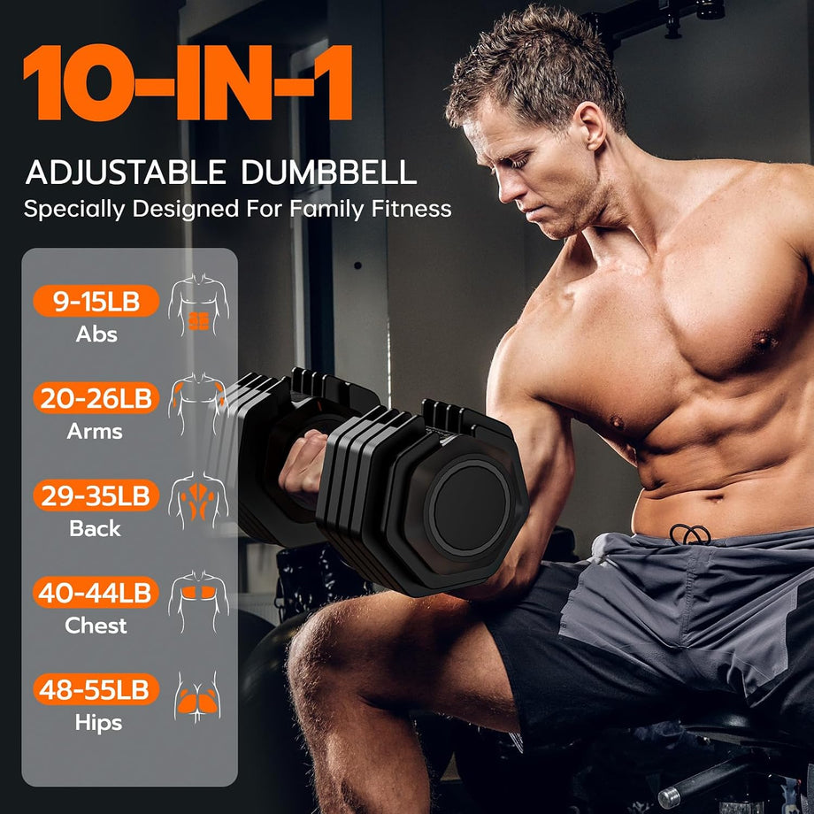 Dripex Adjustable Dumbbells 55lbs Dumbbell Weights Pair for Men | Quick-Adjust Non-Slip Handle, Fast Weight Set for Saving Place, Home Gym Fitness Training, Safety Locking Mechanism