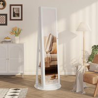 Dripex Jewelry Organiser Mirror Wardrobe, 360° Swivel Jewelry Storage, Lockable, 3 in 1 Free Standing Mirror with Storage Shelves