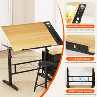 Dripex Adjustable Drafting Table, Tiltable Drawing Table with Stool, Art Craft Desk with Storage Drawers for Artwork, Computer Desk for Reading, Writing and Working at Home/Office