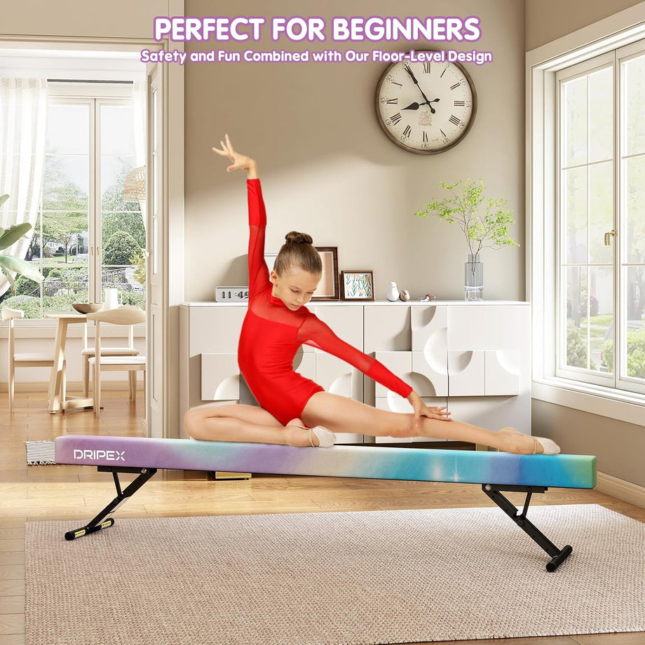 Dripex Adjustable Gymnastic Balance Beam 244cm, Kids Training Equipment | Height Adjustable, Soft Material, Non-Slip, Comfortable, Stable, Safe, Ideal for Home Gym, Practice and Training