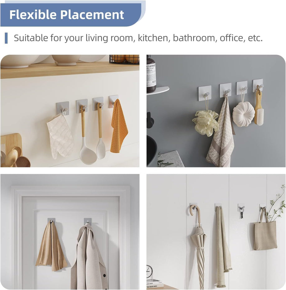 Dripex Self Adhesive Hooks - Set of 2/4/6, Stainless Steel - Strong Sticky Hooks for Hanging Towels, Bathroom Towel Hooks, Tea Towel Hooks, Stick on Hooks