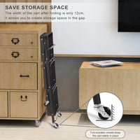 Dripex Foldable Storage Trolley Cart, 3-Tier Metal Rolling Organizer Cart with Casters, Mobile Utility Service Cart for Kitchen Bathroom Office Laundry