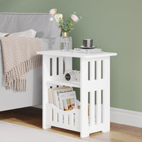 Dripex 3-Tier Side End Table with Storage Shelf Basket, White Small Bedside Table, Slim Narrow Nightstand Small Spaces for Living Room, Bedroom, Bathroom, Balcony