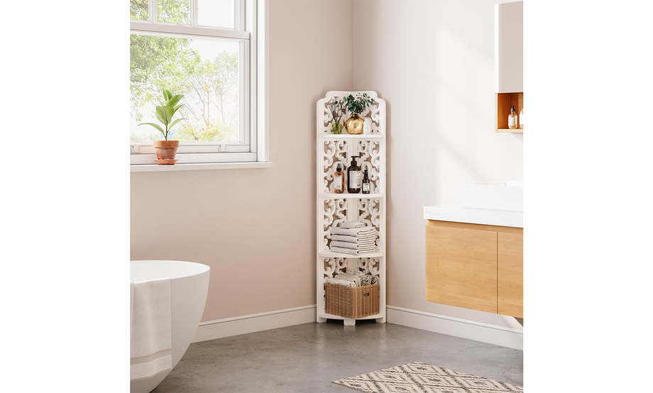 Dripex White Corner Shelf, Free Standing Shelf, Floor Storage Unit for Bathroom, Living Room or Bedroom