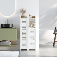 Dripex 4 Tier Bathroom Floor Cabinet, 18W x 20D x 80H cm, Slim White Storage Cabinet with Door, Narrow Free Standing Cupboards Adjustable Shelves for Bathroom or Bedroom