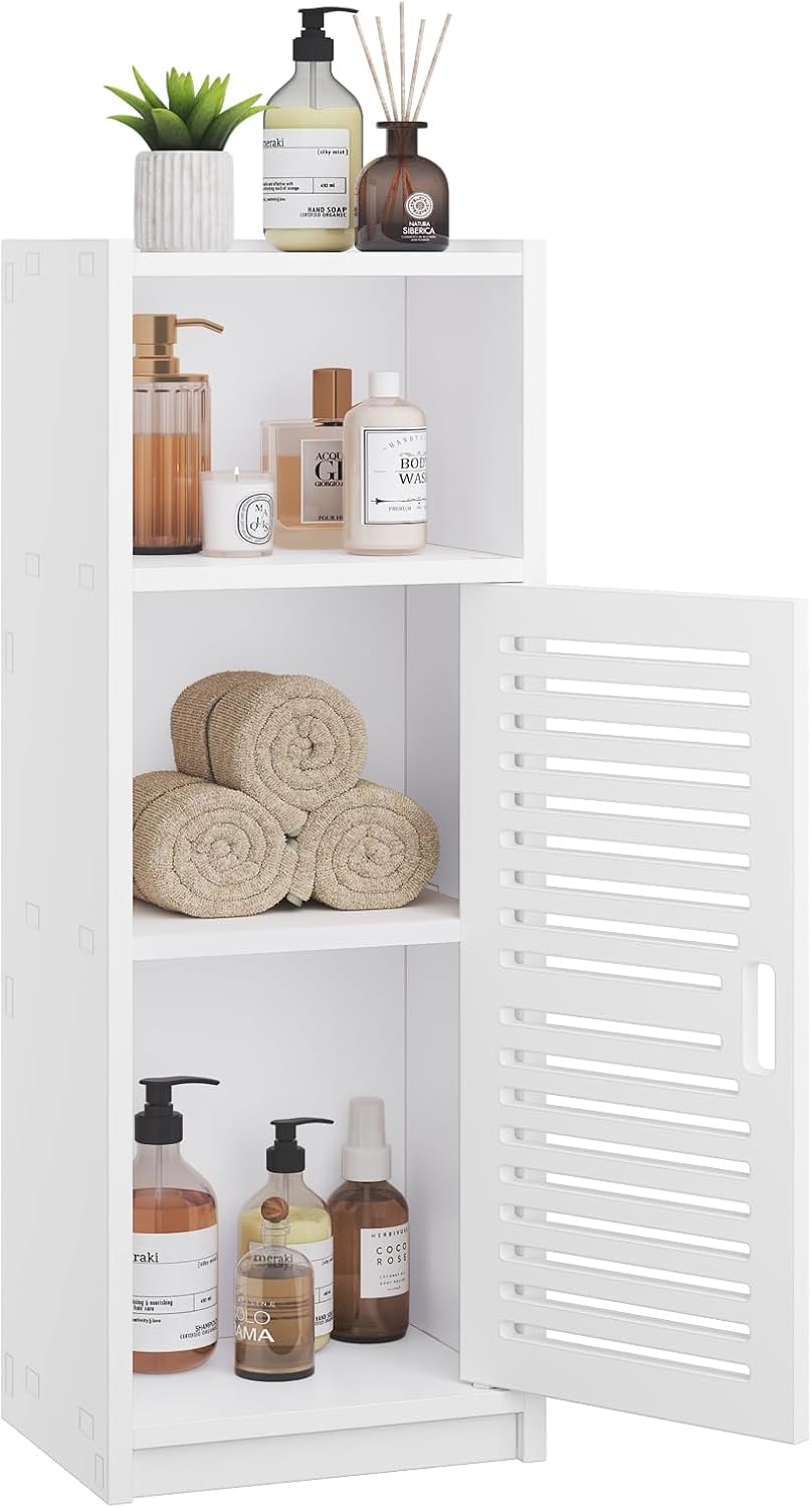 Dripex 3 Tier Bathroom Storage Cabinet White, 25W x 22D x 80H cm Waterproof Dustproof design, Compact Space-saving Size, Tool-free Disassembly, Free Standing