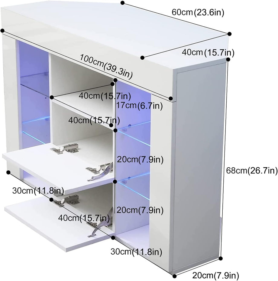 Dripex 100cm Corner TV Unit Entire Front High Gloss TV Stand Cabinet Cupboard Storage Furniture for Home Living Room Bedroom with RGB Lights for 32 40 45 50 inch TV - White