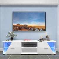 Dripex 150cm High Gloss TV Cabinet Stand, Modern TV Unit with LED light Entertainment Unit Cupboard with Storage Furniture for Living Room Bedroom for 32 40 43 50 55 60 65 inch 4k TV, White