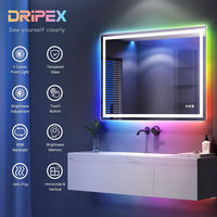Dripex RGB Bathroom Mirror with 3 LED Lights, Illuminated Bathroom Mirrors Vanity Mirror RGB Backlit + Front Lighted, Dimmable and Demister Pad, Horizontal/Vertical