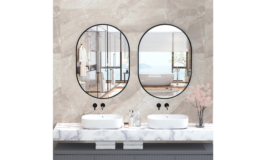 Dripex 50 x 70cm Oval Mirror, Wall Mounted Bathroom Mirror, Horizontal or Vertical Hanging Wall Mirror for Living Room