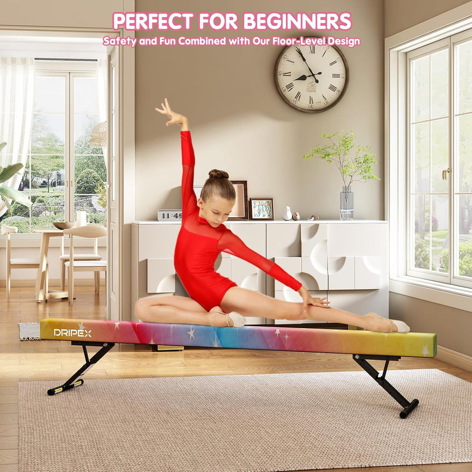 Dripex Adjustable Gymnastic Balance Beam 244cm, Kids Training Equipment | Height Adjustable, Soft Material, Non-Slip, Comfortable, Stable, Safe, Ideal for Home Gym, Practice and Training