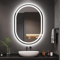 Dripex Bluetooth Oval Bathroom LED Mirror, Illuminated Backlit Wall Mounted Mirror with Demister, Anti-fog, 3 Lighting Modes, Dimming Light, IP44