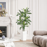 YOLEO 5FT/6FT Artificial Dracaena Tree with White Tall Planter, Lifelike Fake Silk Tree Indoor, Faux Dracaena Tall Plant for Living Room Bedroom Balcony Corner Office Decor