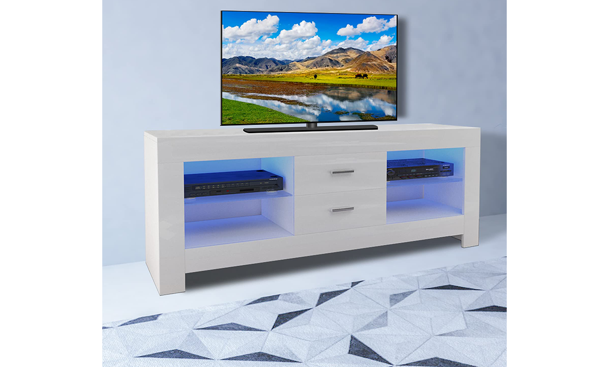 Dripex 130cm LED TV Stand Cabinet with Drawer &amp; Shelves, Modern Entertainment Unit for 22''-52'' TVs, White Cream