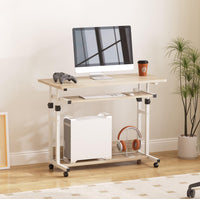 Dripex Computer Desk Mobile, Portable Office Desk with Movable Wheels, Height Adjustable Study Desk, Home Office Desk with Keyboard Tray and Shelf for Small Spaces