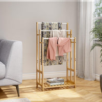 Dripex Freestanding Towel Rack, Towel Shawls Holder with Bamboo Storage Shelf, Stainless Steels Rods, Bamboo Frame, Lightweight, for Home, Bathroom (L46xW24xH66/76/86cm)/(L46xW24xH76/86/96cm)