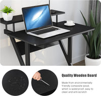 Dripex Computer Desk with Monitor Shelf - Mobile Z Shaped Home Office Desk with Storage Shelves and Movable Wheels for Small Spaces, Compact Corner Desk Space-Saving