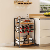 Dripex Wine Rack Free Standing Floor with Storage Shelves, 2-Tier 8 Bottles Wine Display Shelves with Wooden Table Top, Sturdy Metal Bottle Holder for Kitchen Bar Pantry (D43 x W30 x H75cm)