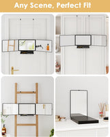 Dripex 3 Way Mirror with Storage Shelf, Trifold Self Haircut 360° Barber Mirror with Height Adjustable Hooks for Makeup, Styling, Shaving, Braiding, Dye Hair