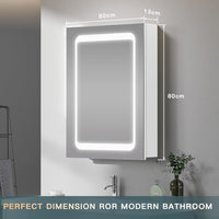 Dripex LED Bathroom Mirror Cabinet, Bathroom Mirror Cabinet with LED Lights Shaver Socket and Demister Pad, Non-contact Sensor Switch, White/Left hinge