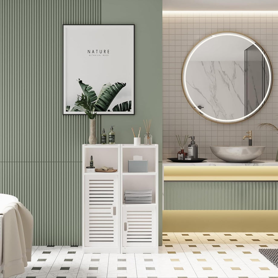 Dripex 3 Tier Bathroom Floor Cabinet, 25W x 22D x 80H cm, Free Standing Shelf Unit, White Storage Cabinet with Door for Bathroom or Bedroom (Big Door)
