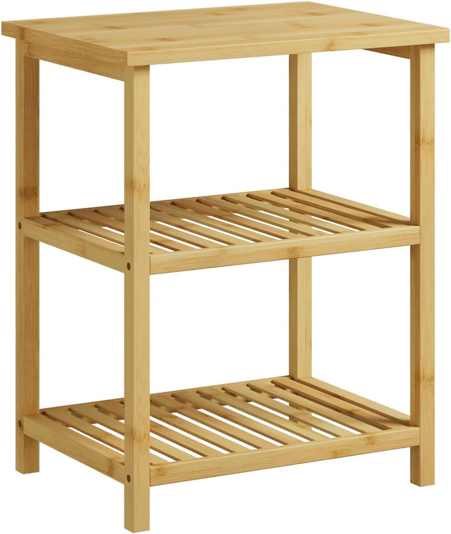 Dripex Bamboo Living Room End Table, 3-Tier Narrow Nightstand, Bedside Table, Slim Coffee Table Small Spaces, Storage Sofa Side Table for Bedroom or Office