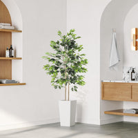 YOLEO 5FT/6FT Artificial Ficus Tree with White Tall Planter, Lifelike Fake Silk Tree Indoor, Faux Ficus Tall Plant for Living Room Bedroom Balcony Corner Office Decor