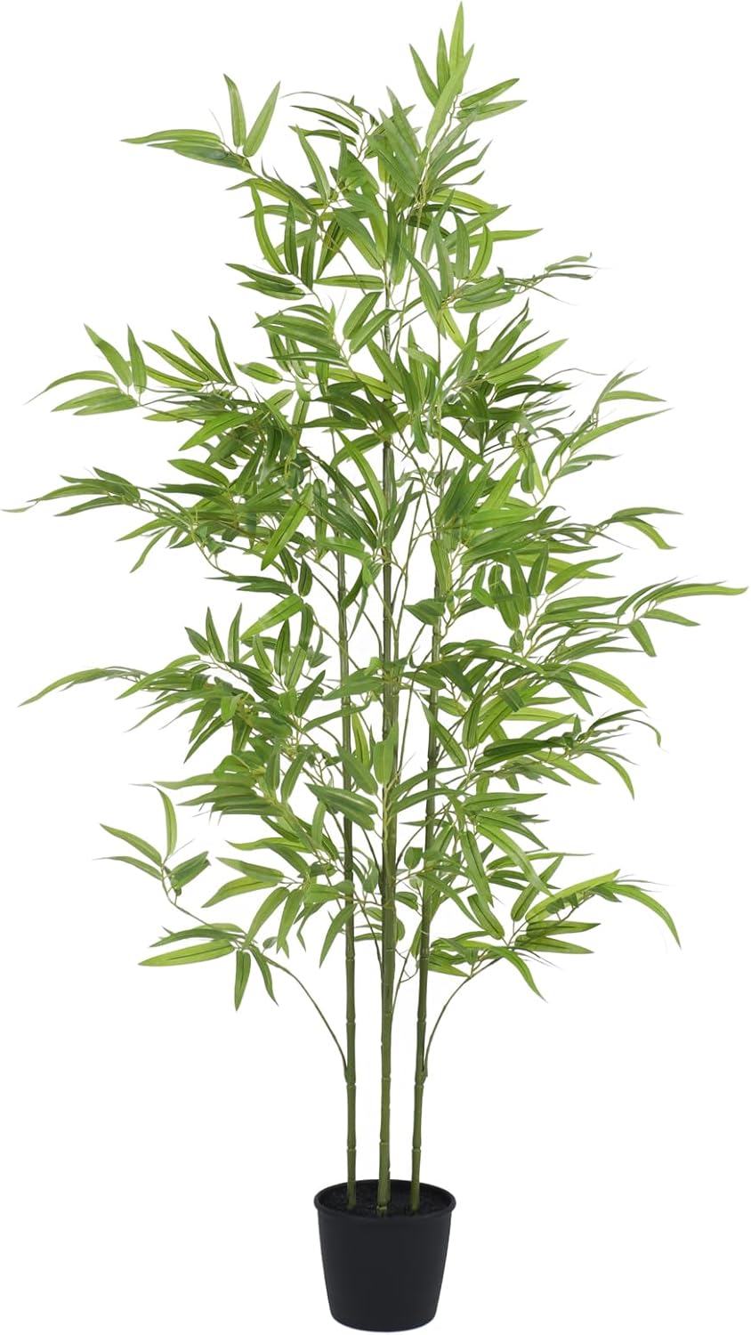 YOLEO 5FT/6FT Artificial Bamboo Tree with White Tall Planter, Lifelike Fake Silk Tree Indoor, Faux Bamboo Tall Plant for Living Room Bedroom Balcony Corner Office Deco